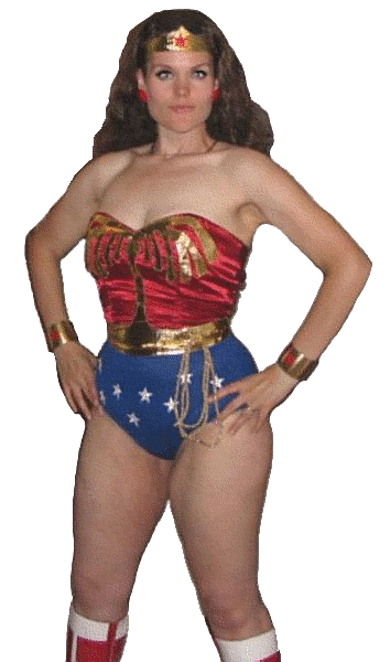 Jessica dressed as Wonder Woman without cape.